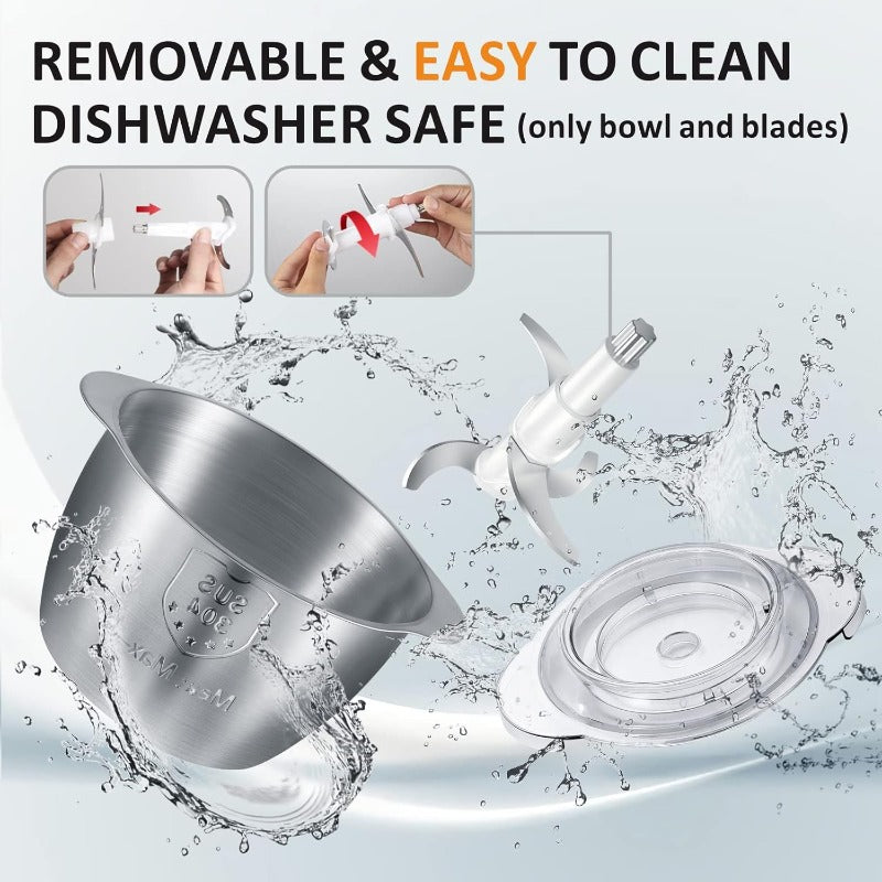 Food Processor Cordless Vegetable Chopper with 5 Cup Stainless Steel Bowl&6000mAh USB Rechargeable Battery Electric Garlic Meat Choppers BPAfree Baby Food Processors Blender Mincer 2 Speeds White