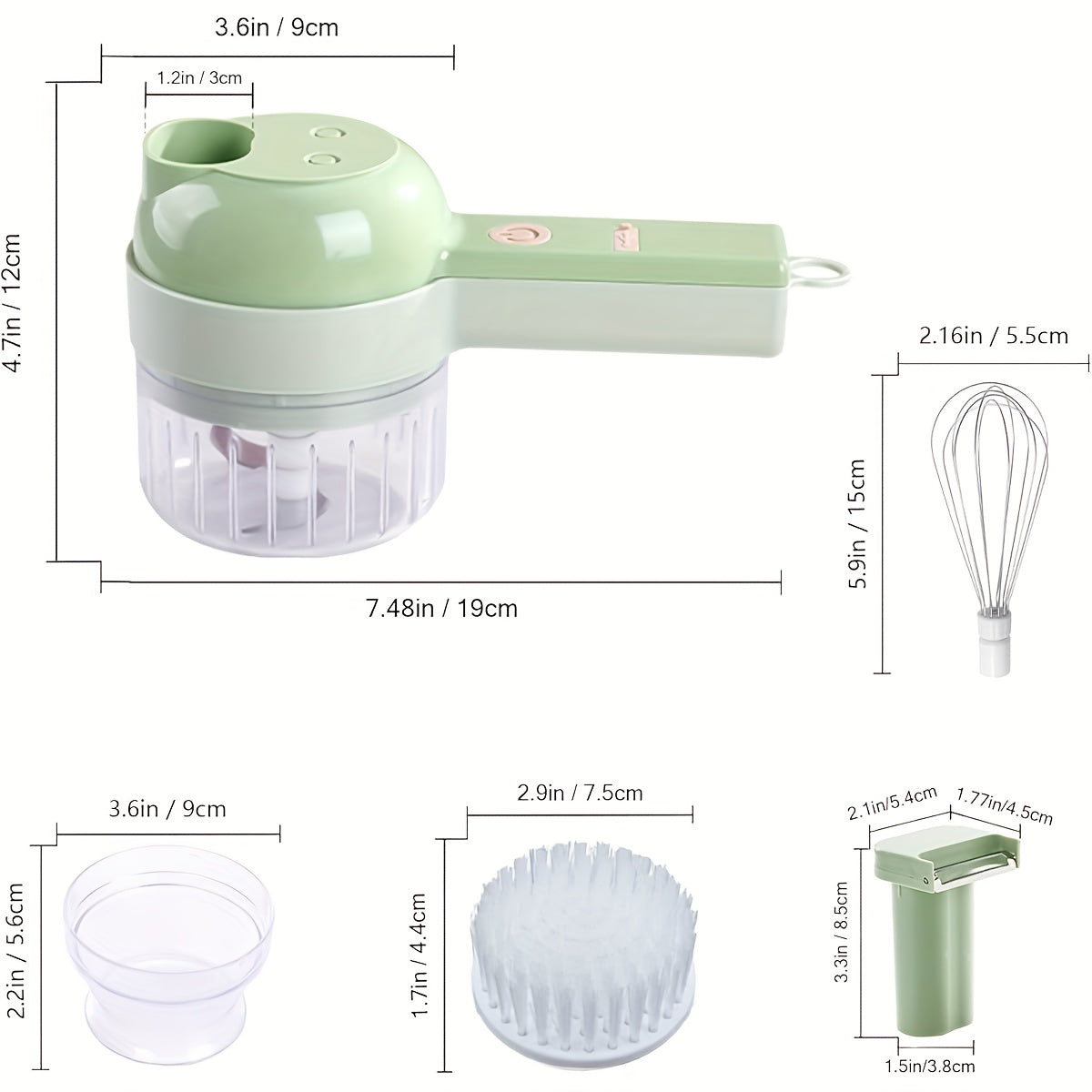 Multi-Functional Portable Electric Vegetable Cutter Set, Wireless Vegetable Processor for Garlic, Peppers, Onions, Celery, with Brush, Comes with Egg & Cream Beater., Electric Vegetable Slicer