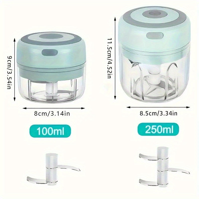 Electric Mini Food Processor with USB Charging, Powerful Motor, Compact Portable design, Locking Blade System, Clear Base, Lightweight for Garlic, Meat, Vegetables, Spices - Ideal for Home, Kitchen, Travel, Office - Compatible with USB-Powered Devices