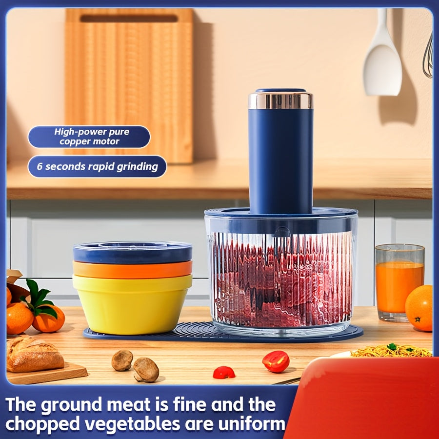 Plug-In Model with a 40.58oz Glass Meat Grinder Bowl And Three 8.45oz Seasoning Small Bowls. Household Preparation Seasoning Machine, Multifunctional Electric Grinder, Baby Food Grinder, Minced Meat Grinder, Food Chopper, Electric Vegetable Chopper,