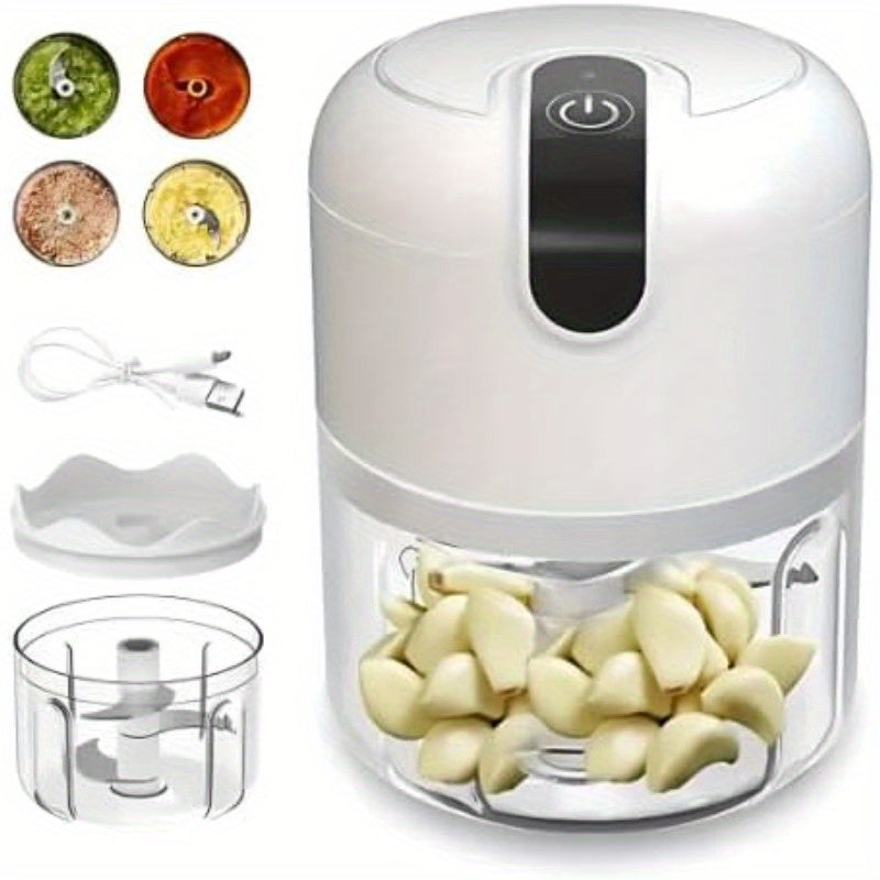 USB Rechargeable Electric Garlic Chopper & Food Processor with Stainless Steel Blades, BPA-Free Bowl, 60W Powerful Motor & 12-Second Chopping Time - Portable Mini Chopper for Garlic, Onion, Herbs, Nuts, Spices, Dips - Compact Design with Ergonomic Lid &