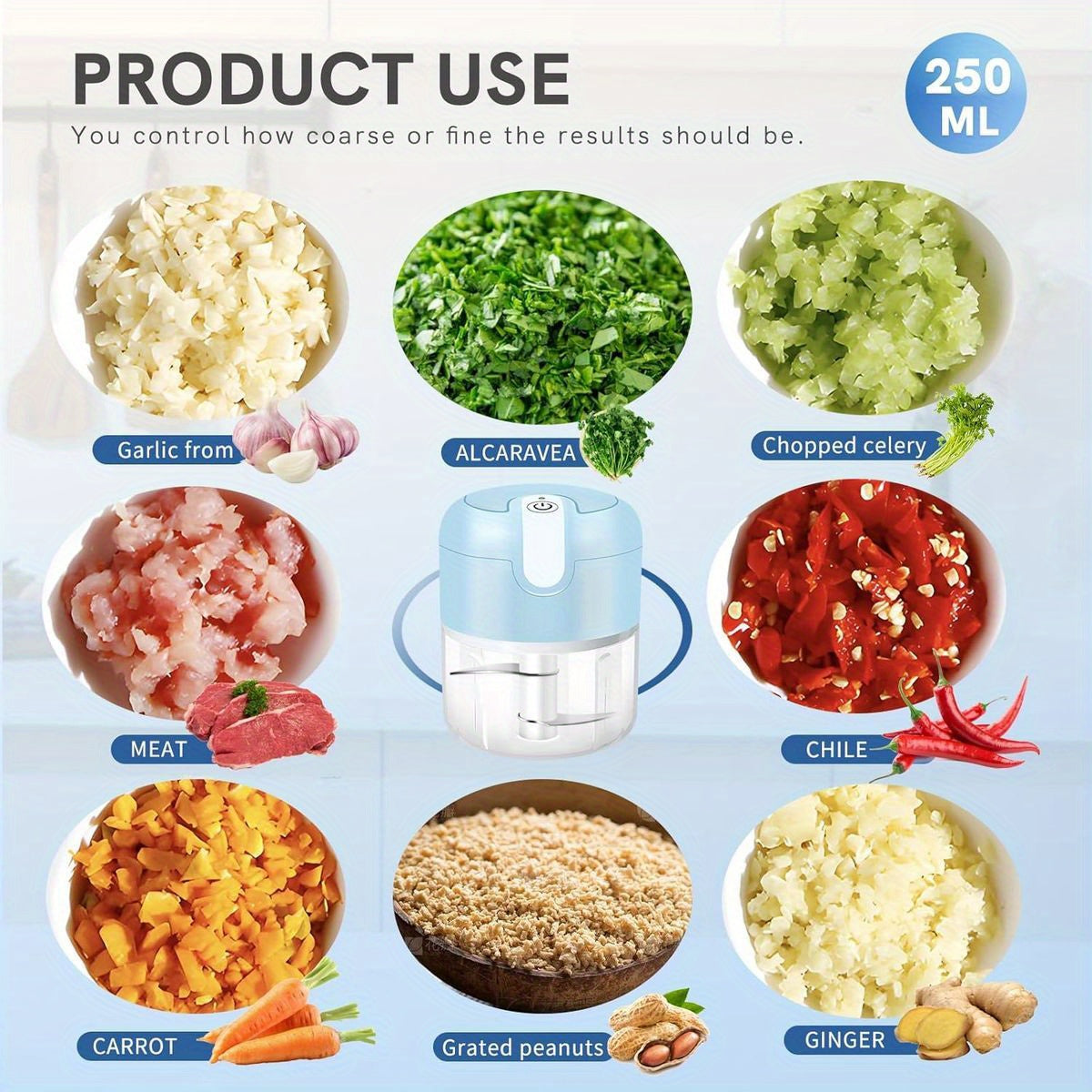 EASYSPEED Electric Garlic Chopper 1Cup, Mini USB Charging Wireless Food Processor with 304 Stainless Steel, 2 Sharp Blades, Portable Kitchen Meat Grinder for Onion, Garlic, Ginger, Baby Food, Garlic Slicer Automatic, Mini Garlic Chopper, Garlic Crusher
