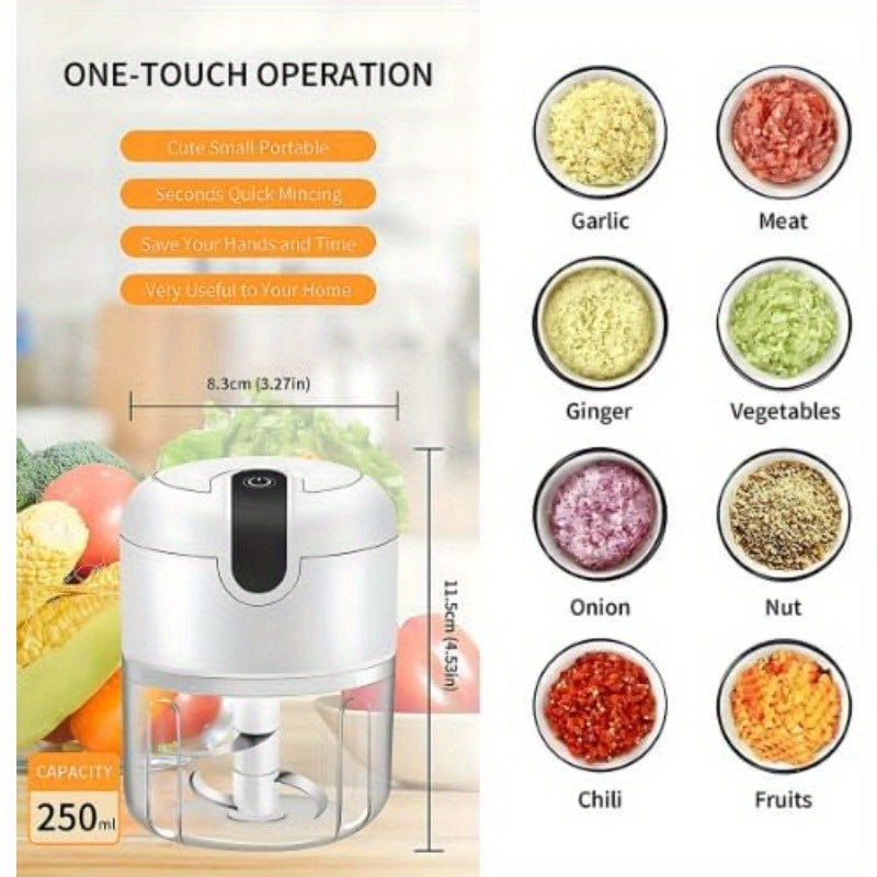 USB Rechargeable Electric Garlic Chopper & Food Processor with Stainless Steel Blades, BPA-Free Bowl, Portable Mini Chopper with Ergonomic Lid & Clear Top - Cordless Operation, One-Touch Operation, Compact Design for Garlic, Onion, Herb, Nut, Meat, Veggie
