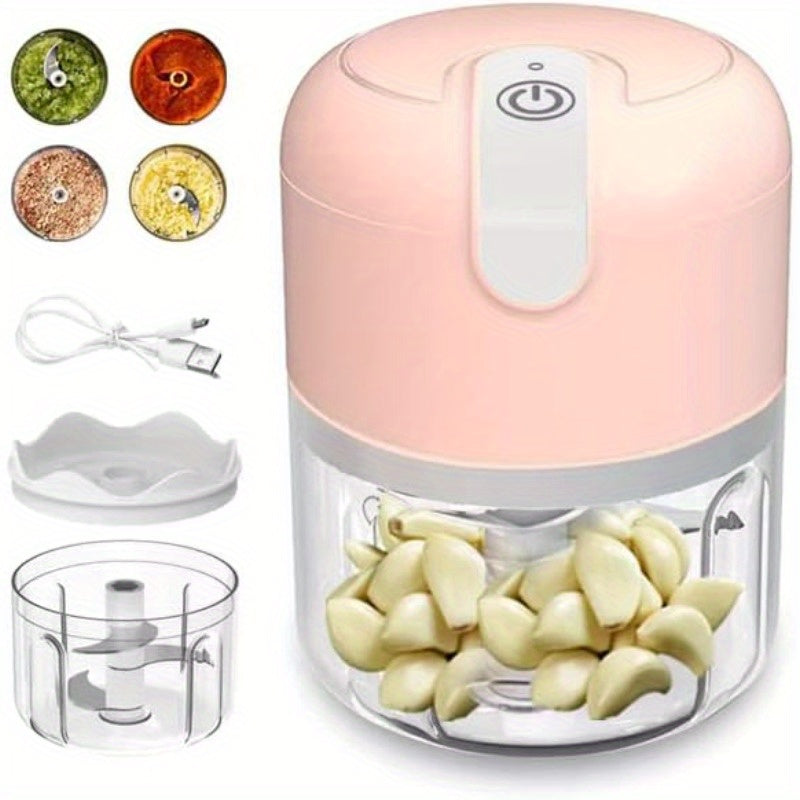 USB Rechargeable Electric Garlic Chopper & Food Processor with Stainless Steel Blades, BPA-Free Bowl, Portable Mini Chopper with Ergonomic Lid & Clear Top - Cordless Operation, One-Touch Operation, Compact Design for Garlic, Onion, Herb, Nut, Meat, Veggie