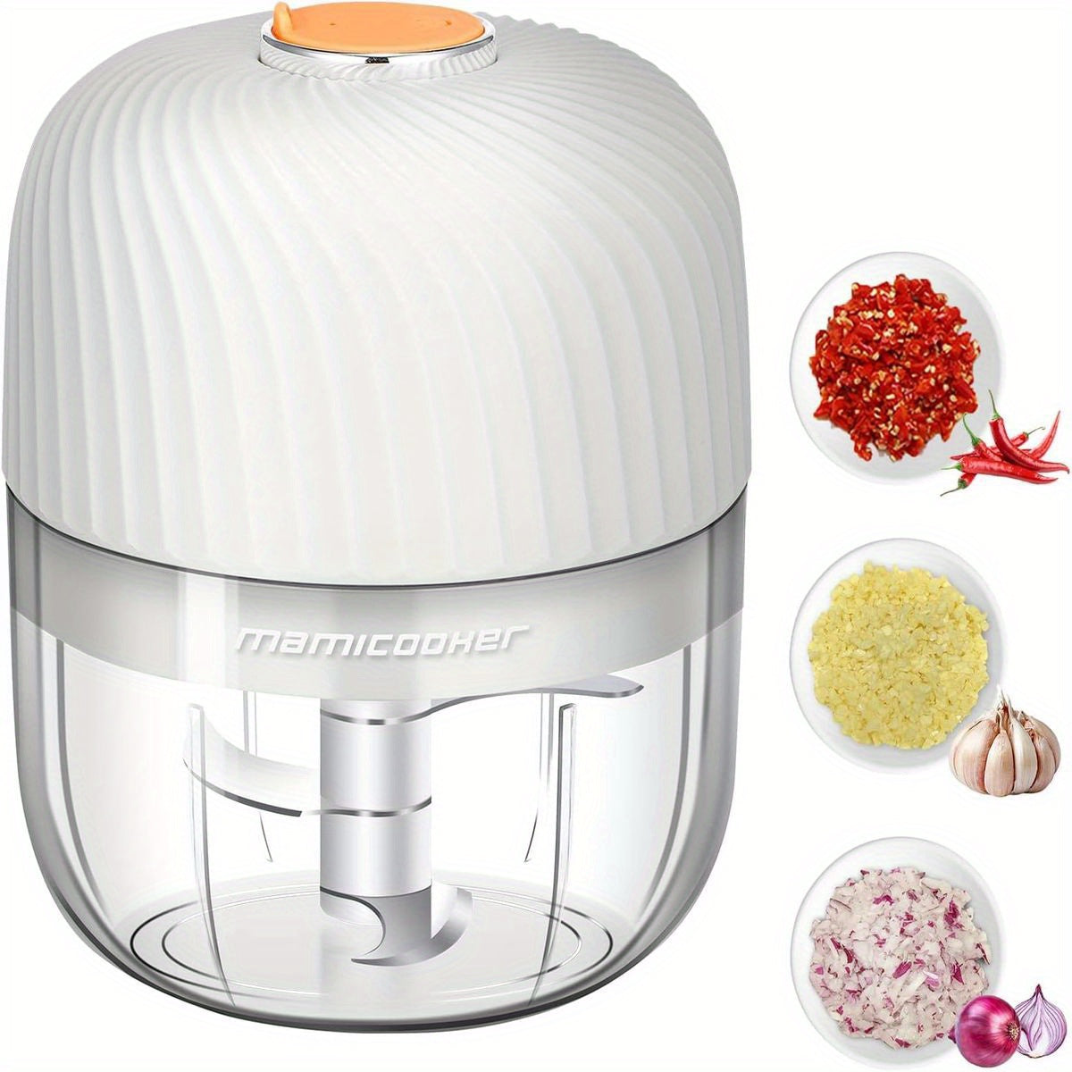 1-Touch Electric Garlic Chopper with 8.45oz Large Capacity & 4-in-1 Function (Chop/Grind/Mash/Blend) - Cordless Mini Food Processor with USB-Powered Motor, 50-Cut Capacity, Safety Lock & BPA-Free - Compact Portable Design for Vegetables, Meat, Ginger,