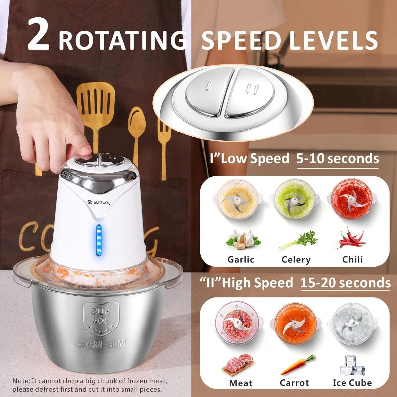 Food Processor Cordless Vegetable Chopper with 5 Cup Stainless Steel Bowl＆6000mAh USB Rechargeable Battery Electric Garlic Meat Choppers BPAfree Baby Food Processors Blender Mincer 2 Speeds White
