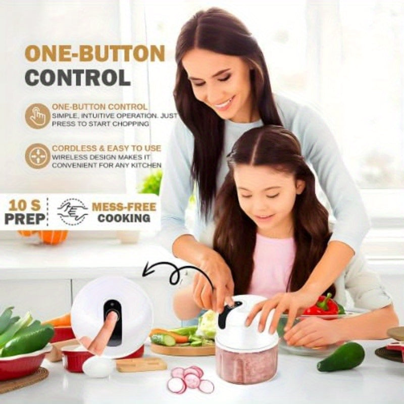 USB Rechargeable Electric Garlic Chopper & Food Processor with Stainless Steel Blades, BPA-Free Bowl, 60W Powerful Motor & 12-Second Chopping Time - Portable Mini Chopper for Garlic, Onion, Herbs, Nuts, Spices, Dips - Compact Design with Ergonomic Lid &