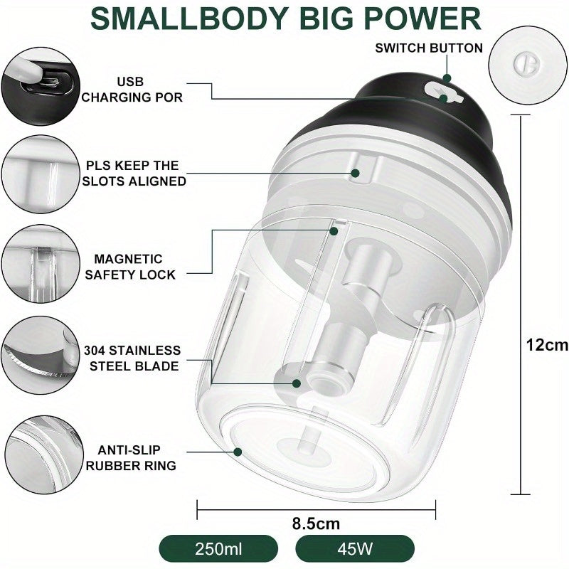 8.45oz Electric Garlic Chopper, a Compact Garlic Mincer with an Egg Beater, Perfect for Chopping Vegetables, Grinding Garlic, Mashing Onions, And More. This Usb-Powered Small Food Processor Is Ideal for Garlic, Ginger, Chili, And Other Ingredients.,