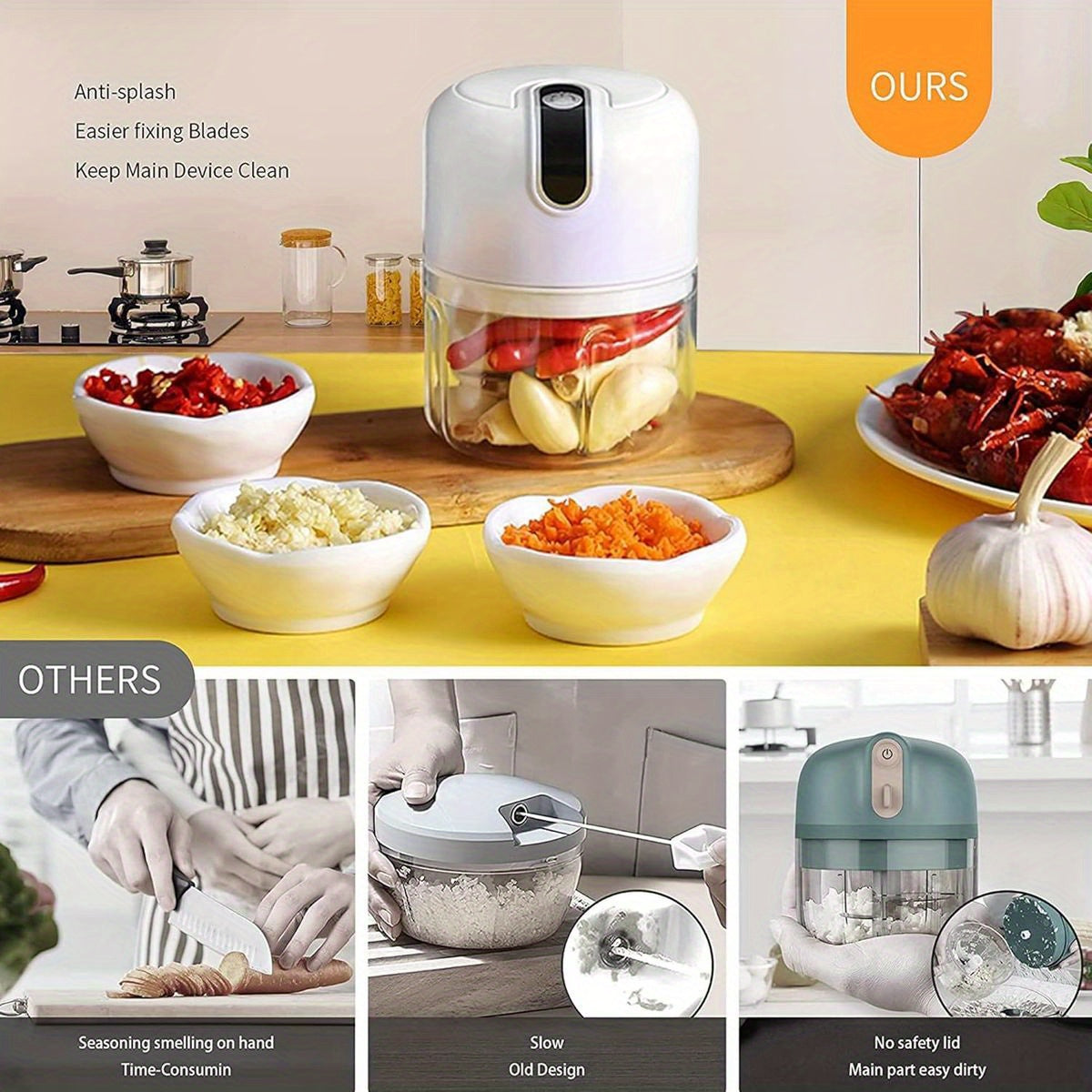 8.45oz Electric Garlic Chopper, Mini Portable Veggie Chopper, Garlic Grinder Masher Onion Chopper, Blender to Vegetable, Wireless Food Processor for Ginger, Chili, Fruit, Meat, etc, Kitchen Gadget, Meal Prep Tool, Handheld Blender, Lightweight Chopper,