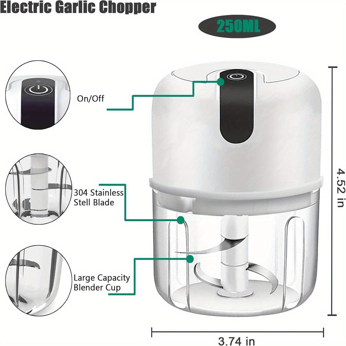 8.45oz Electric Garlic Chopper, Mini Portable Veggie Chopper, Garlic Grinder Masher Onion Chopper, Blender to Vegetable, Wireless Food Processor for Ginger, Chili, Fruit, Meat, etc, Kitchen Gadget, Meal Prep Tool, Handheld Blender, Lightweight Chopper,