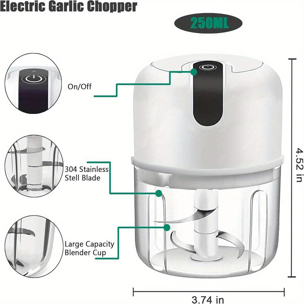 8.45oz Electric Garlic Chopper, Mini Portable Veggie Chopper, Garlic Grinder Masher Onion Chopper, Blender to Vegetable, Wireless Food Processor for Ginger, Chili, Fruit, Meat, etc, Kitchen Gadget, Meal Prep Tool, Handheld Blender, Lightweight Chopper,