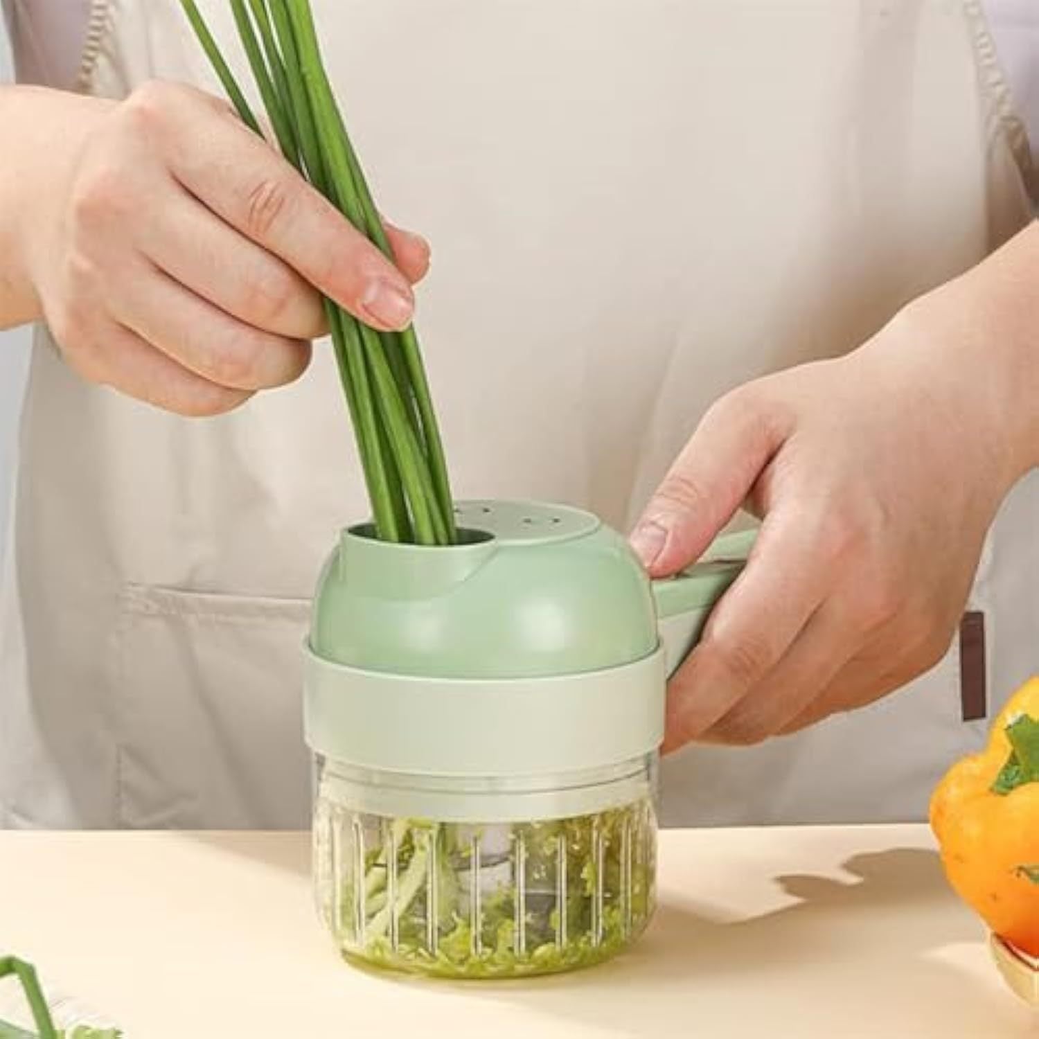 Multi-Functional Portable Electric Vegetable Cutter Set, Wireless Vegetable Processor for Garlic, Peppers, Onions, Celery, with Brush, Comes with Egg & Cream Beater., Electric Vegetable Slicer