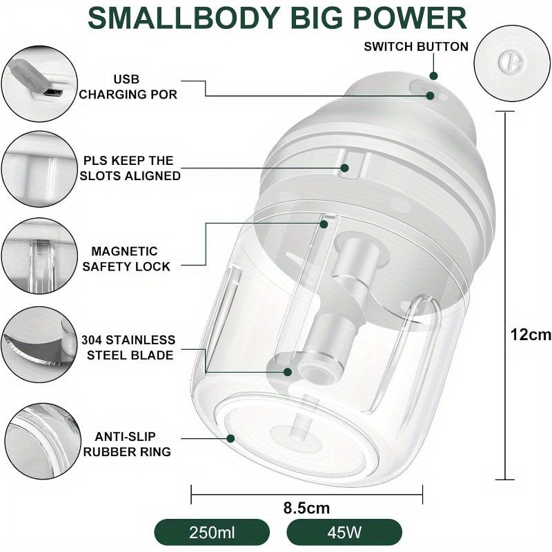 8.45oz Electric Garlic Chopper, a Compact Garlic Mincer with an Egg Beater, Perfect for Chopping Vegetables, Grinding Garlic, Mashing Onions, And More. This Usb-Powered Small Food Processor Is Ideal for Garlic, Ginger, Chili, And Other Ingredients.,