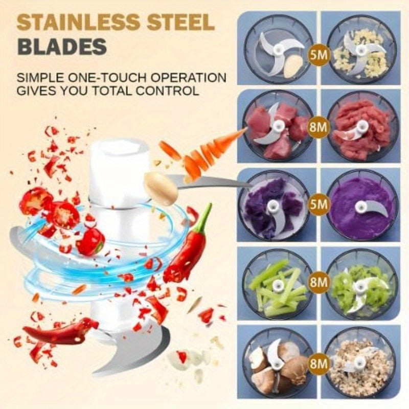 USB Rechargeable Electric Garlic Chopper & Food Processor with Stainless Steel Blades, BPA-Free Bowl, Portable Mini Chopper with Ergonomic Lid & Clear Top - Cordless Operation, One-Touch Operation, Compact Design for Garlic, Onion, Herb, Nut, Meat, Veggie