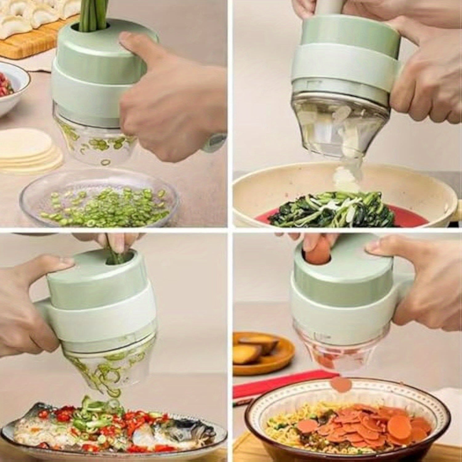 Multi-Functional Portable Electric Vegetable Cutter Set, Wireless Vegetable Processor for Garlic, Peppers, Onions, Celery, with Brush, Comes with Egg & Cream Beater., Electric Vegetable Slicer