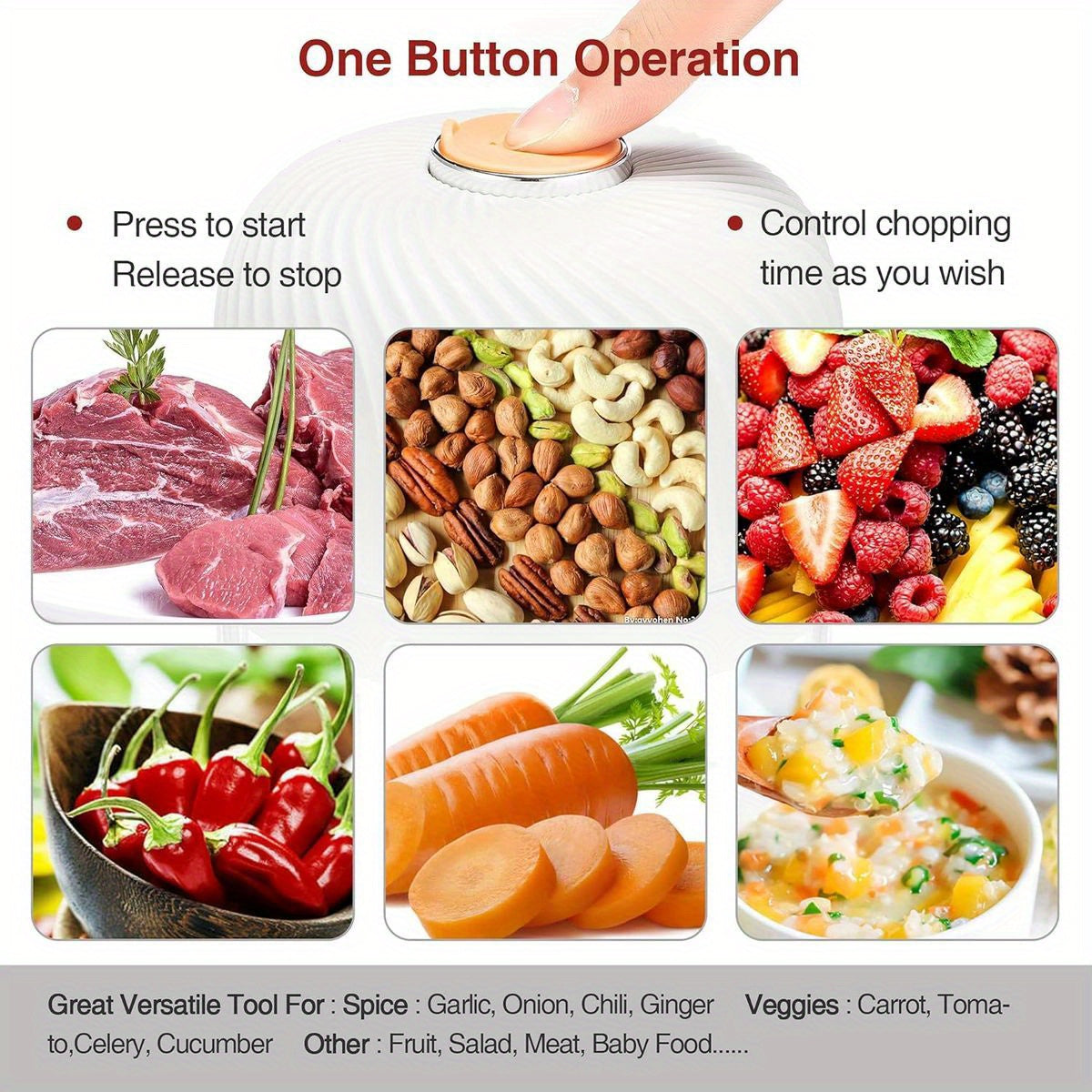 1-Touch Electric Garlic Chopper with 8.45oz Large Capacity & 4-in-1 Function (Chop/Grind/Mash/Blend) - Cordless Mini Food Processor with USB-Powered Motor, 50-Cut Capacity, Safety Lock & BPA-Free - Compact Portable Design for Vegetables, Meat, Ginger,