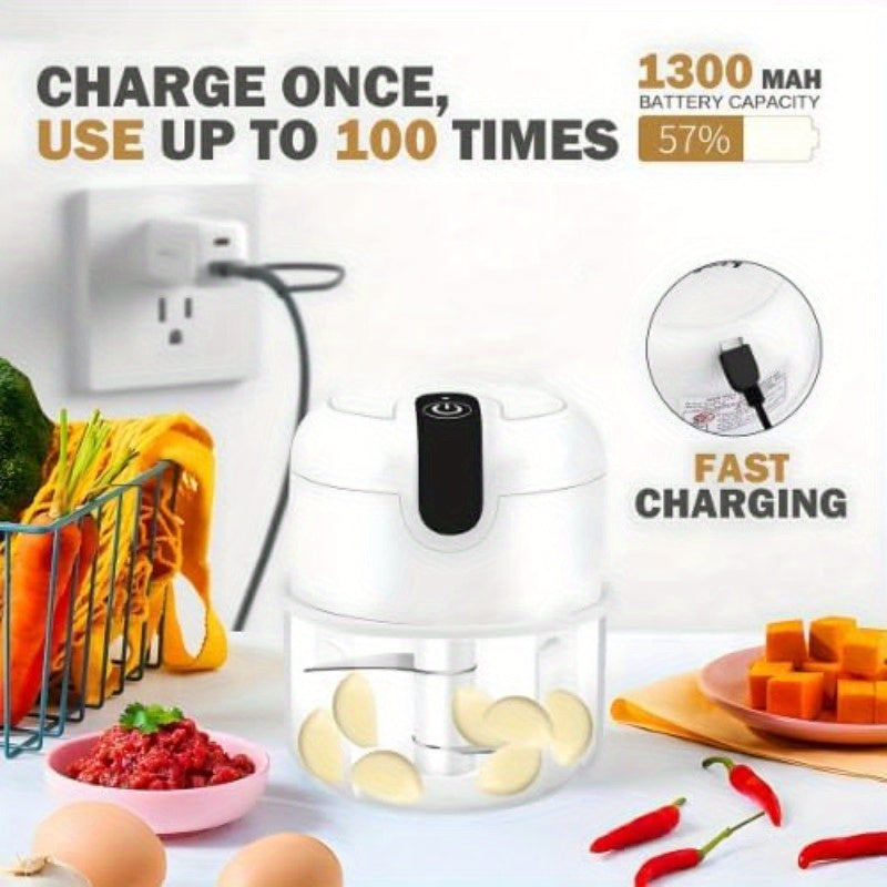 USB Rechargeable Electric Garlic Chopper & Food Processor with Stainless Steel Blades, BPA-Free Bowl, Portable Mini Chopper with Ergonomic Lid & Clear Top - Cordless Operation, One-Touch Operation, Compact Design for Garlic, Onion, Herb, Nut, Meat, Veggie