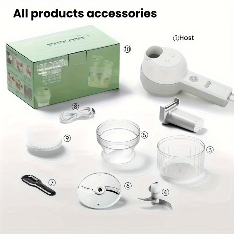Wireless Electric Handheld Food Processor & Multi-Functional Food Chopper with Detachable Bowl - Powerful Motor, Ergonomic Handle, One-Touch Operation, Compact Design with Speed Control & Safety Lock, ABS Material for Vegetables, Meat, Nuts, Dough - Ideal